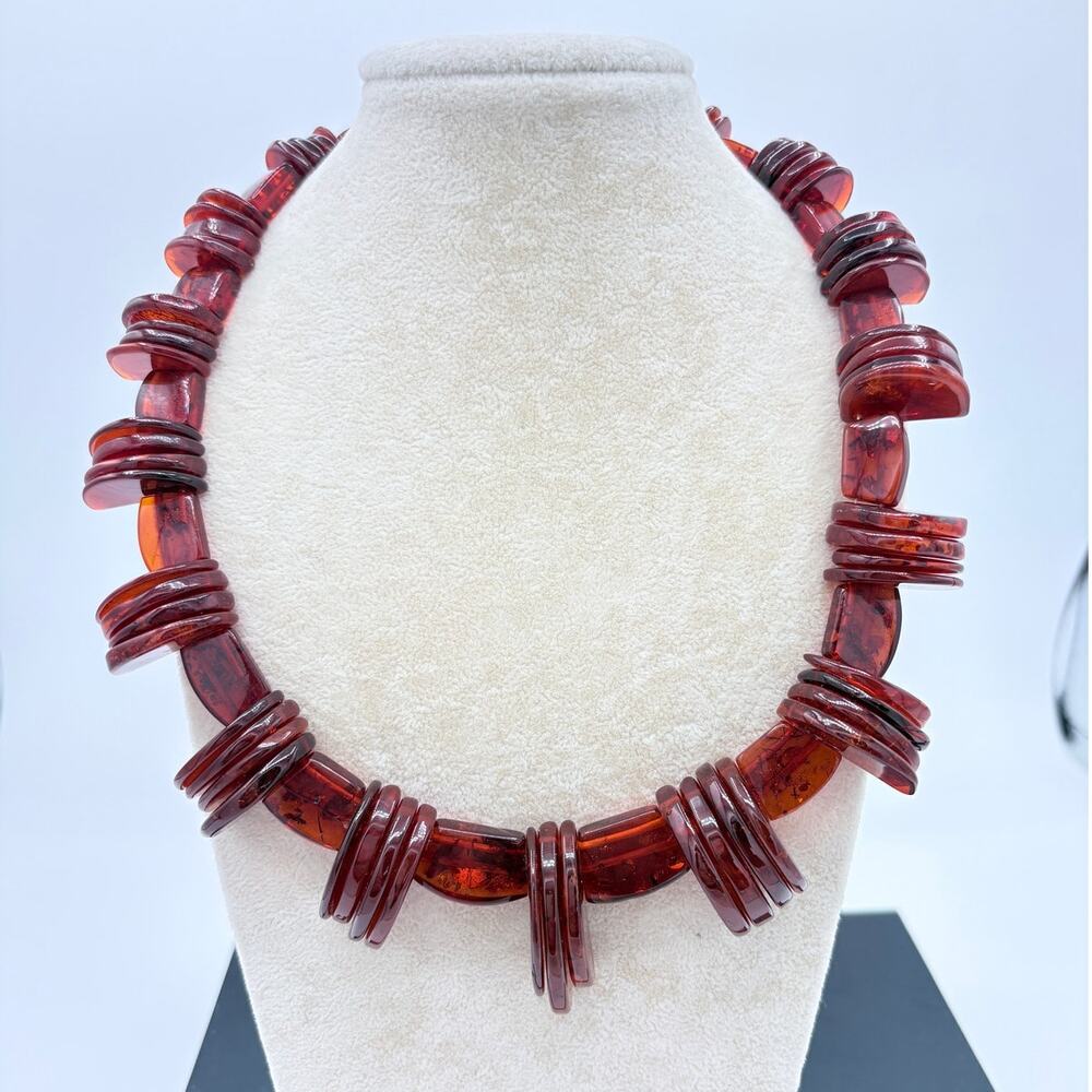 Vintage Baltic Amber Slab Necklace 53.3g Hand‑Cut Cognac Amber | Sterling Clasp